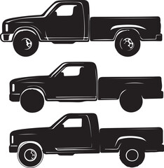 Black Silhouette Pickup Trucks Side View Set