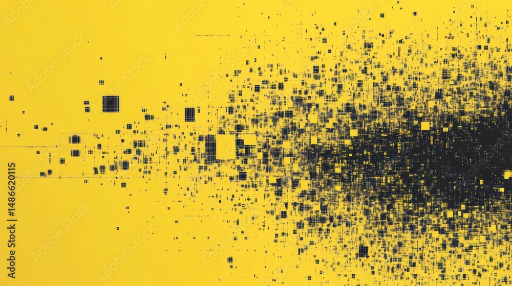Poster Abstract background with dark squares exploding on yellow.
