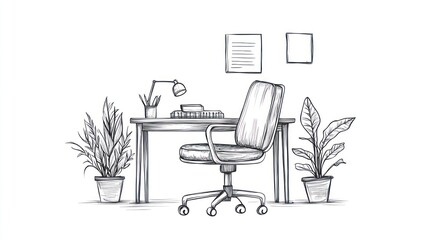 Office Desk Sketch Illustration