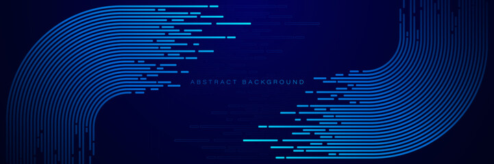 Abstract glowing lines on dark blue background. Motion lines. Modern shiny blue geometric stripe lines. Futuristic graphic. Digital technology concept. Vector illustration