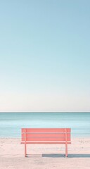 Fototapeta premium Pastel pink bench on a beach, soft focus