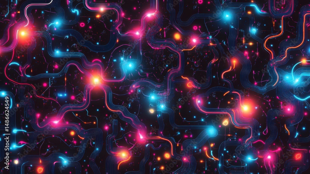 Aufkleber abstract glowing lines and particles on dark background.