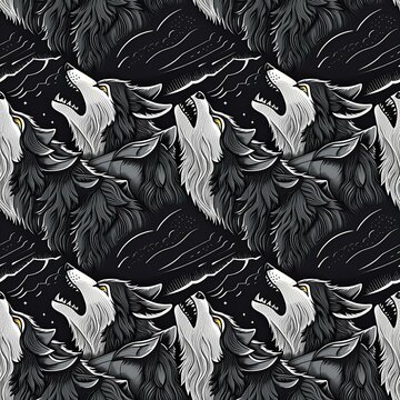 illustrated wolves howling at the moon
