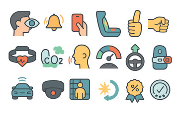 Collection of colorful icons representing various lifestyles, technologies, and health metrics in a modern design context