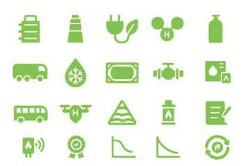 Green icons representing various concepts in sustainability, transportation, and renewable energy at a workshop
