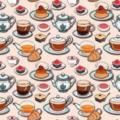 illustrated tea sets and pastries