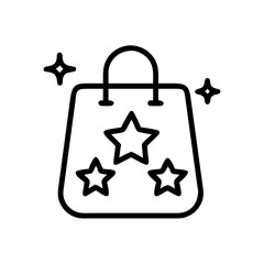 Shopping bag with stars and sparkles in minimal line art style  