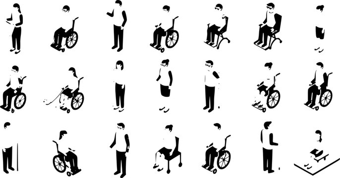 Day persons disabilities icon set. Isometric set of day persons disabilities vector icons for web design isolated on white background