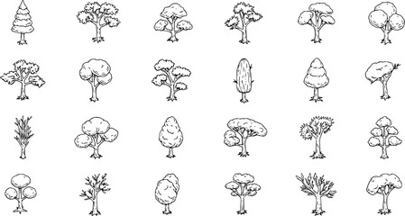 Tree icon set, flat style
