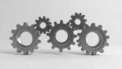 Metallic Gears Interlocked On White Illustrating Mechanics and Cooperation