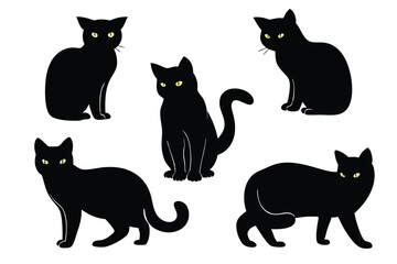 Black cat vector illustration set, halloween cats, spooky cats, pet cats art