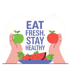 Eat fresh stay healthy healthy food diet nutrition wellness lifestyle vector art