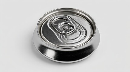 Close-up of a silver soda can top on a white background.