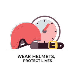 Wear helmets protect lives safety first construction safety helmet illustration