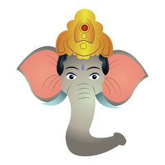 Ganesha head cartoon style. Vector