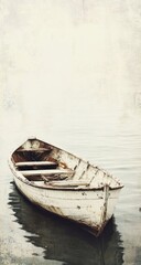 Aged white rowboat on placid water