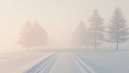 Obraz premium Misty winter landscape with snow-covered track