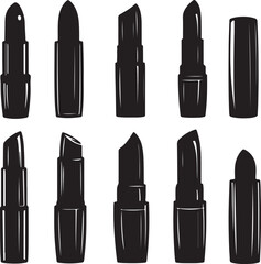 Obraz premium Black Lipstick Silhouettes: Vector Beauty Product Set, Makeup Art