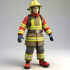 firefighter on duty in 3d render white background