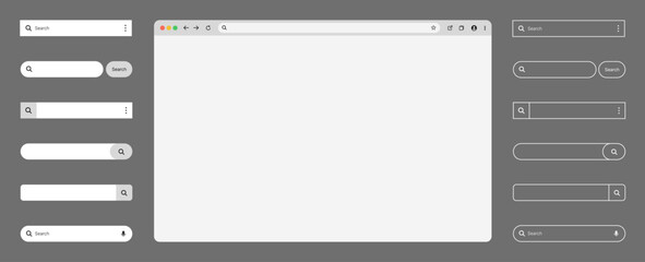 Browser window website mockup template with frames for PC laptop tablet and mobile. Vector illustration for UI and web design presentations.