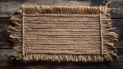 Handcrafted rectangular mat featuring eco friendly fibers placed a rustic wooden background