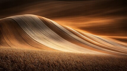 Golden Wheat Field Abstract Landscape, Rolling Hills, Autumn Harvest