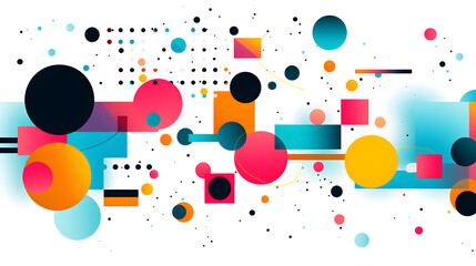 Obraz premium Modern geometric abstract design with circles, cubes, and Memphis style for creative projects