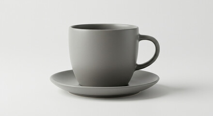 Obraz premium Ceramic coffee mug with saucer on white background.