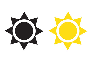 Sun with rays icon. Sun simple icons collection. Yellow and black sun icon set with white background.