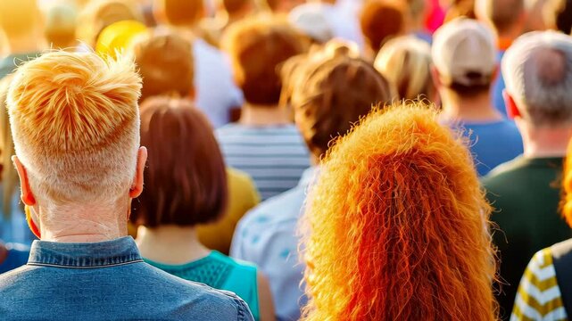 Gathering of Individuals: A dynamic overhead perspective showcases an inclusive array of people, shoulder to shoulder, the collective energy creating a buzz. Captured with a natural.