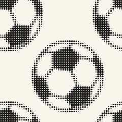 Vector seamless pattern with halftone soccer ball. Football monochrome print.