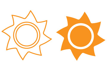 Sun with rays icon. Sun simple icons collection. Yellow  sun icon set with white background.