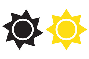 Sun with rays icon. Sun simple icons collection. Yellow and black sun icon set with white background.