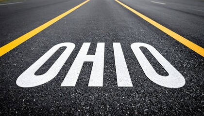 Ohio text on asphalt road with yellow lines