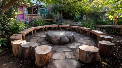 Innovative Outdoor Learning Circle Creates Engaging Seating Area Encouraging Collaborative Education and Nature-Based Student Experiences