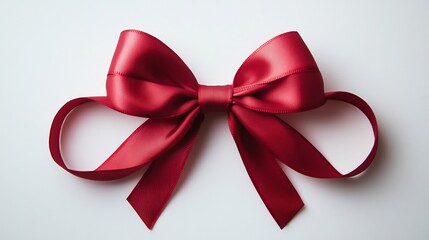 Intricate festive bow crafted vibrant red ribbon loops isolated on a pristine white surface