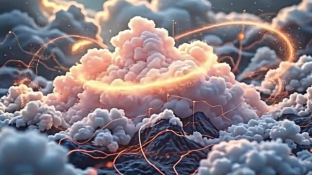 a complex diagram of big data and cloud computing, elegant textures that denote a sense of infinity, horizontal layout of ideas entwined with nature