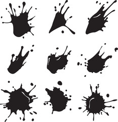 Black Ink Splatter Set Isolated on White Background, Grunge Design
