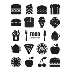 Collection of Food icons set Silhouettes,