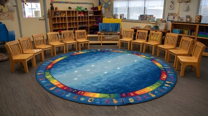 Inviting Circle Time Rug Morning Setup Designed for Cozy Educational Gatherings with Colors and Texture