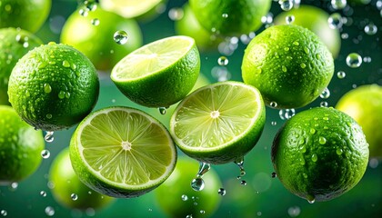 lemons falling with drops and splash of water