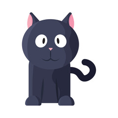 Cute black cat cartoon style. Vector