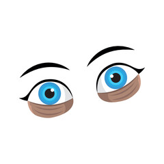 Blue tired cartoon eyes pair. Vector