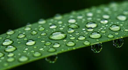 Water Droplets on Green Leaf Macro