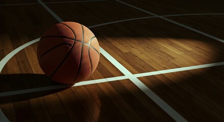 Basketball on Polished Gymnasium Floor