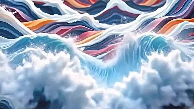 dynamic 4k abstract wave pattern, sharp angular waves crashing into one another, contrasting colors creating tension, a fusion of geometric and organic forms, bold and striking visual impact