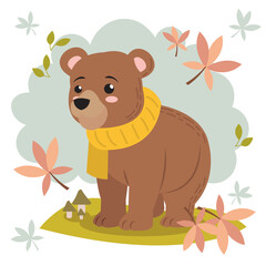 Cartoon bear autumn Animal. Vector