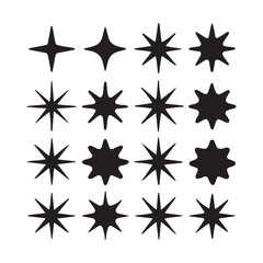 Collection of Star Shapes and Burst Designs in Black and White