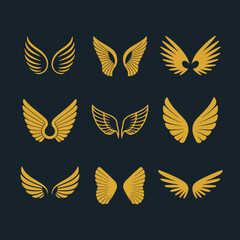 Collection of Golden Wing Emblems for Various Applications