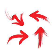Set of Hand-Painted Red Arrows Indicating Different Directions